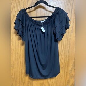 e Luna Black Ruffle Sleeve Tee - SIZE S - NWT